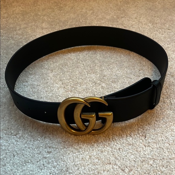 Gucci GG Marmont Wide Belt – Black Leather, Gold Buckle, Size 70 - Picture 4 of 14